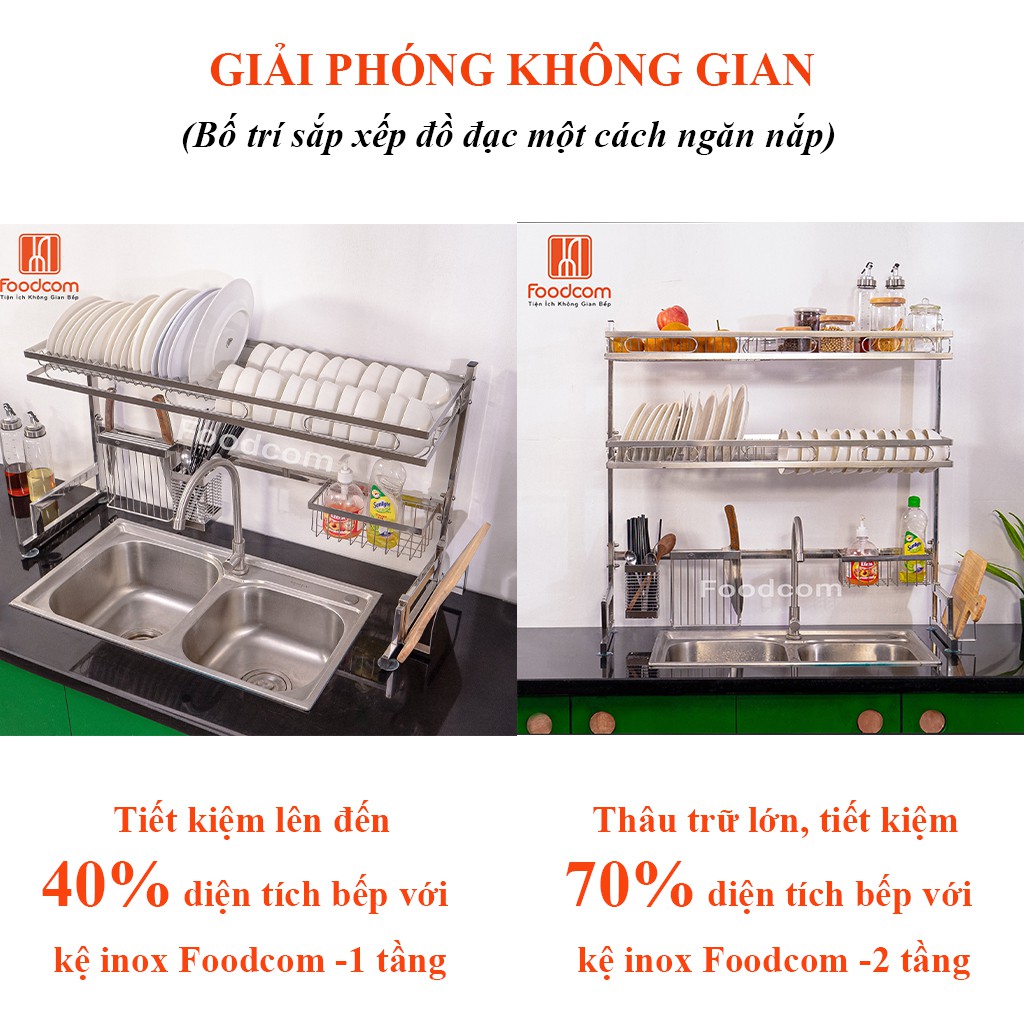 [HÀNG VIỆT NAM] - Kệ đựng chén bát inox đa năng Foodcom - Made in Việt Nam - Loại 86cm - 1 tầng | BigBuy360 - bigbuy360.vn
