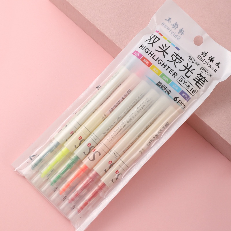 Bộ 12-màu highlighter hai đầu Hàn Quốc dễ thương sáng tạo văn phòng mô phỏng màu ống kim bảo vệ mắt