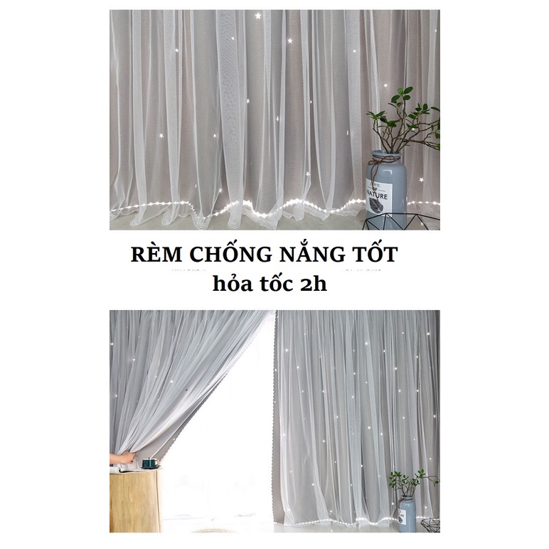 Rèm Chống Nắng Tốt Màu Xám Cực Đẹp, Dày Dặn, Lỗ Sao Lung Linh, 2 Lớp Dễ Tháo Giặt, Đủ Kích Thước