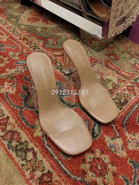 Guốc cao gót phối quai nhựa trong Zara. Ảnh thật
