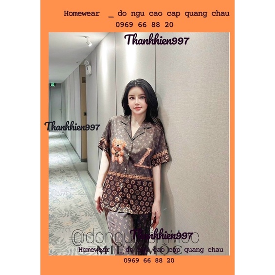 🌱Hàng quảng châu🌱Pijama cộc dài LEISURE gấu nâu L V_lụa satin cao cấp mềm mịn mát 37.