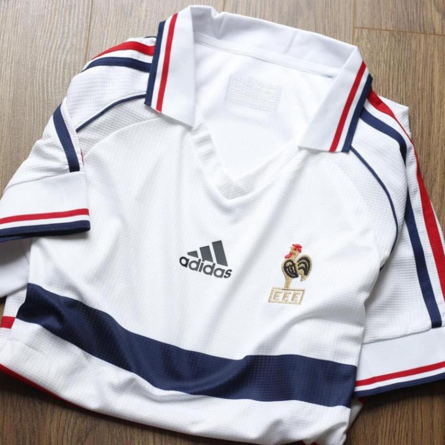 Bộ quần áo thể thao,áo bóng đá,đá banh đội tuyển Pháp trắng 1998 vải gai Thái,bản cao cấp,mềm,mát,mịn,thấm hút mồ hôi.