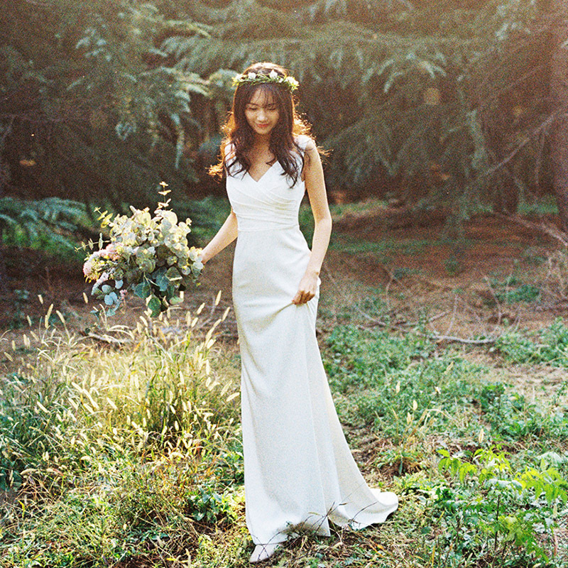 French wedding dress new bride fishtail simple evening dress satin women