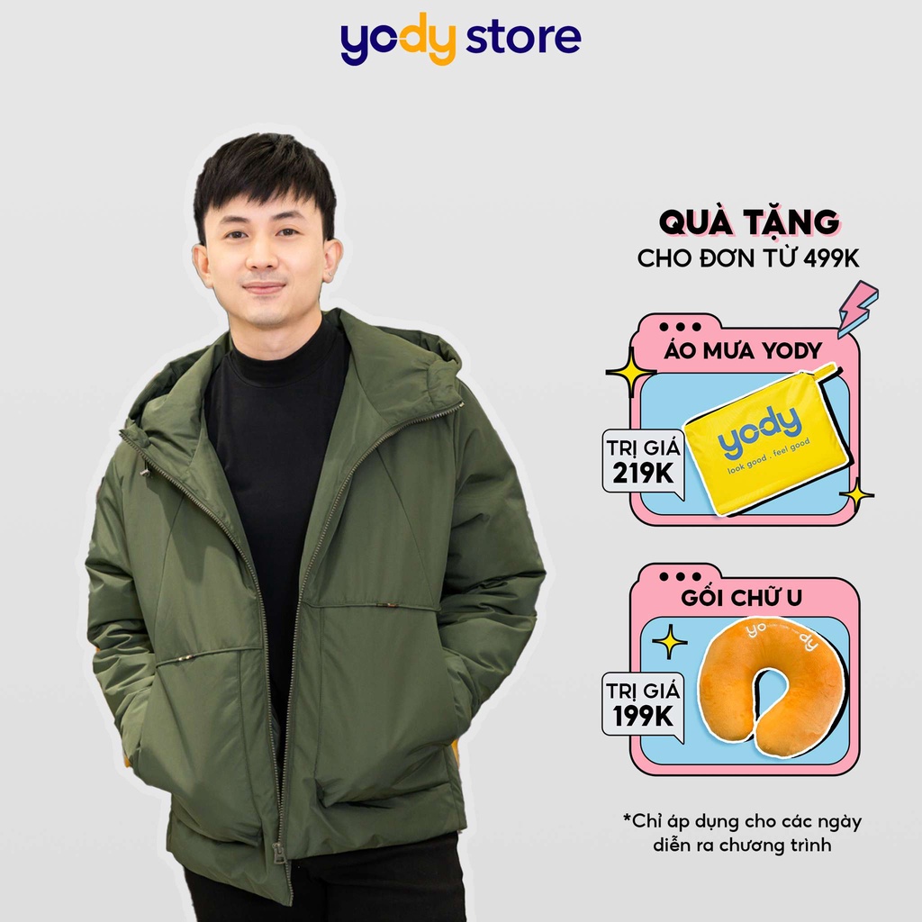 Áo phao YODY nam siêu nhẹ mềm mịn chống thấm nước áo phao nam có mũ liền PHM3002
