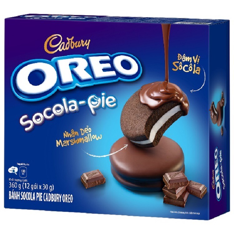 Bánh Sôcôla Nhân Dẻo Marshmallow Cadbury Oreo Socola-pie Chocolate Hộp 360g