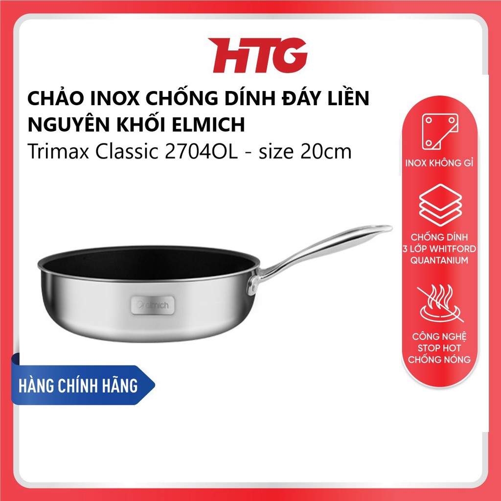 Chảo chống dính Inox dập nguyên khối Elmich Trimax Classic EL-2704OL size 20cm - Tiêu chuẩn Châu Âu - An toàn sức khỏe