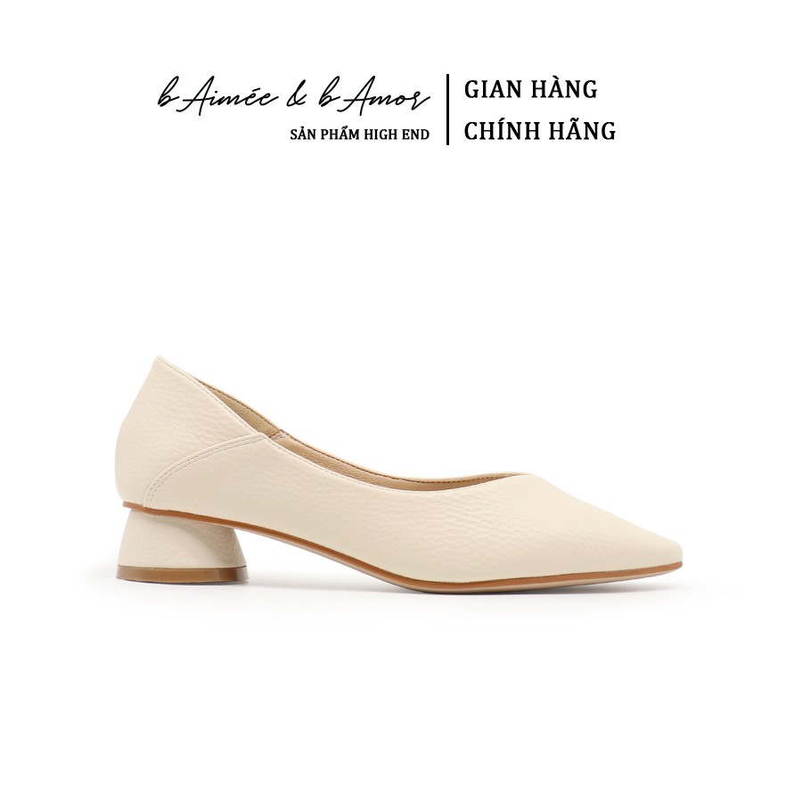 Giày Cao Gót Nữ bAimée &amp; bAmor Mũi Tròn Basic Đế Tròn Cao 3cm Công Sở Da Thật Thời Trang Hàn Quốc Đẹp Cao Cấp - MS0011