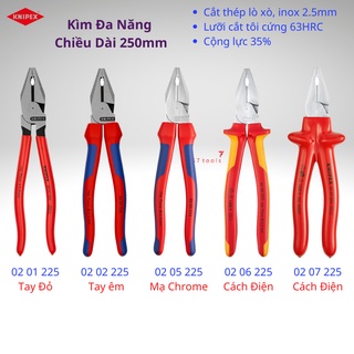 Kìm Đa Năng Knipex Chiều Dài 225mm Lưỡi Cắt 63HRC, Cộng Lực Cao 35% Gồm 02 01 225/ 02 02 225/ 02 05 225 và 02 06 225