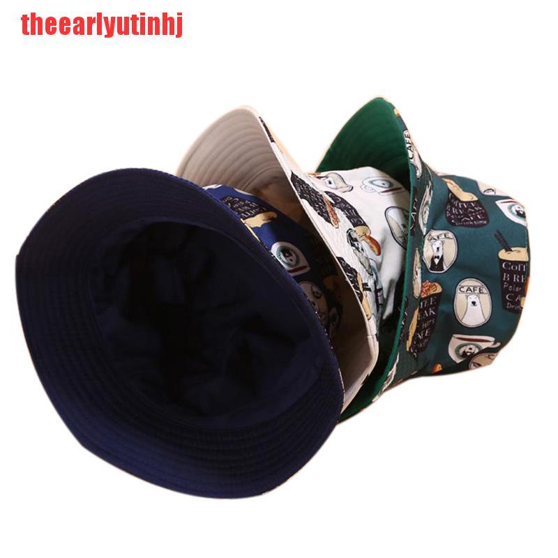 INHJ 2019 Double Side Printed Animal Bucket Hat Fisherman Outdoor Travel Sun Cap New