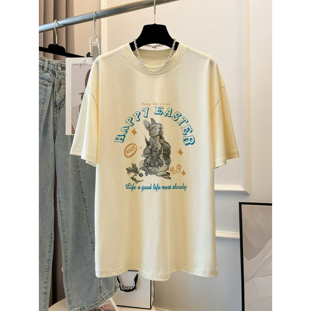 Áo Thun Cotton Dáng Rộng Ngắn Tay In Hoạt Hình Thời Trang Mùa Hè Cá Tính 6308