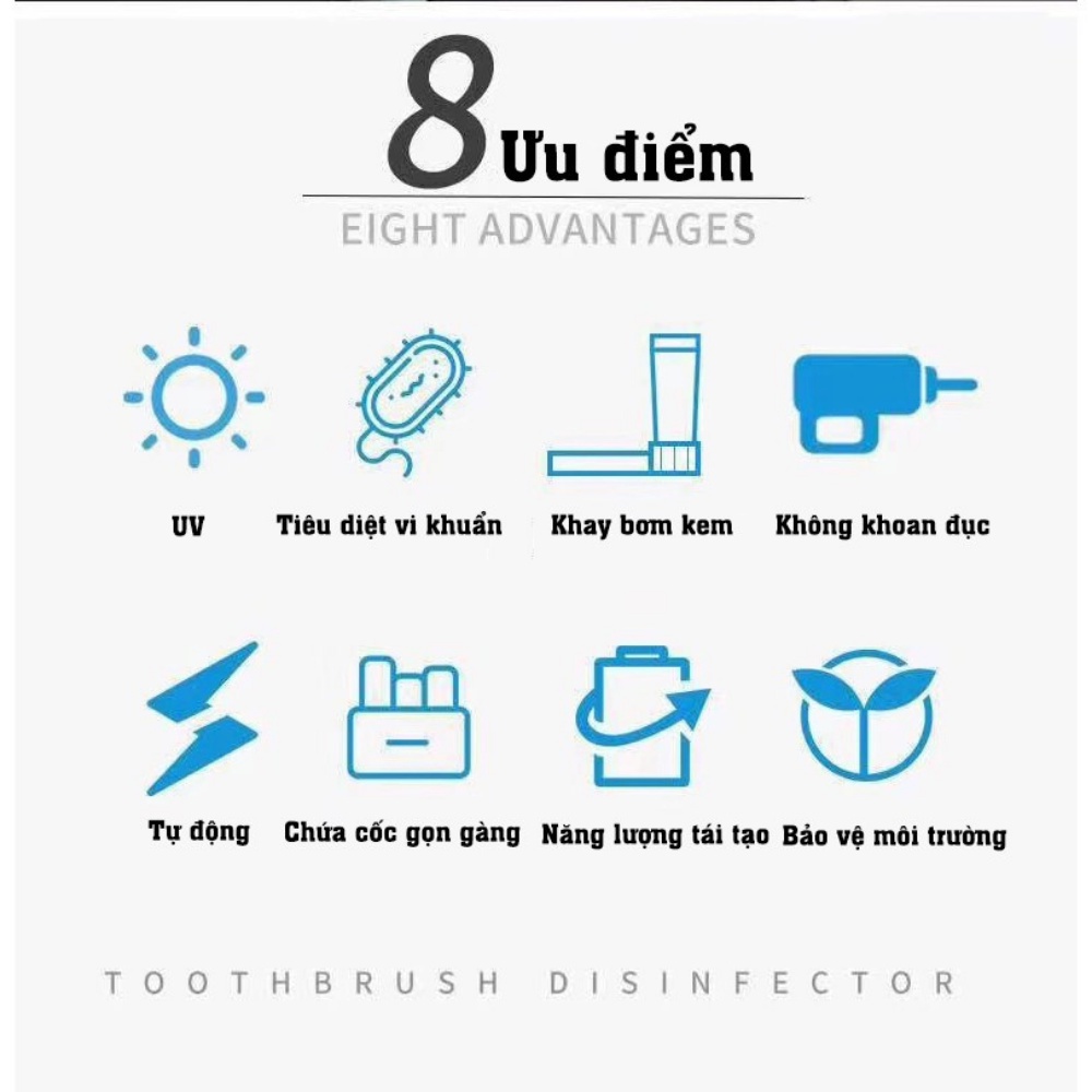 Giá treo bàn chải Kem đánh răng khử khuẩn tia UV công nghệ cao Châu Âu, Máy tiệt trùng bàn chải đánh răng UV
