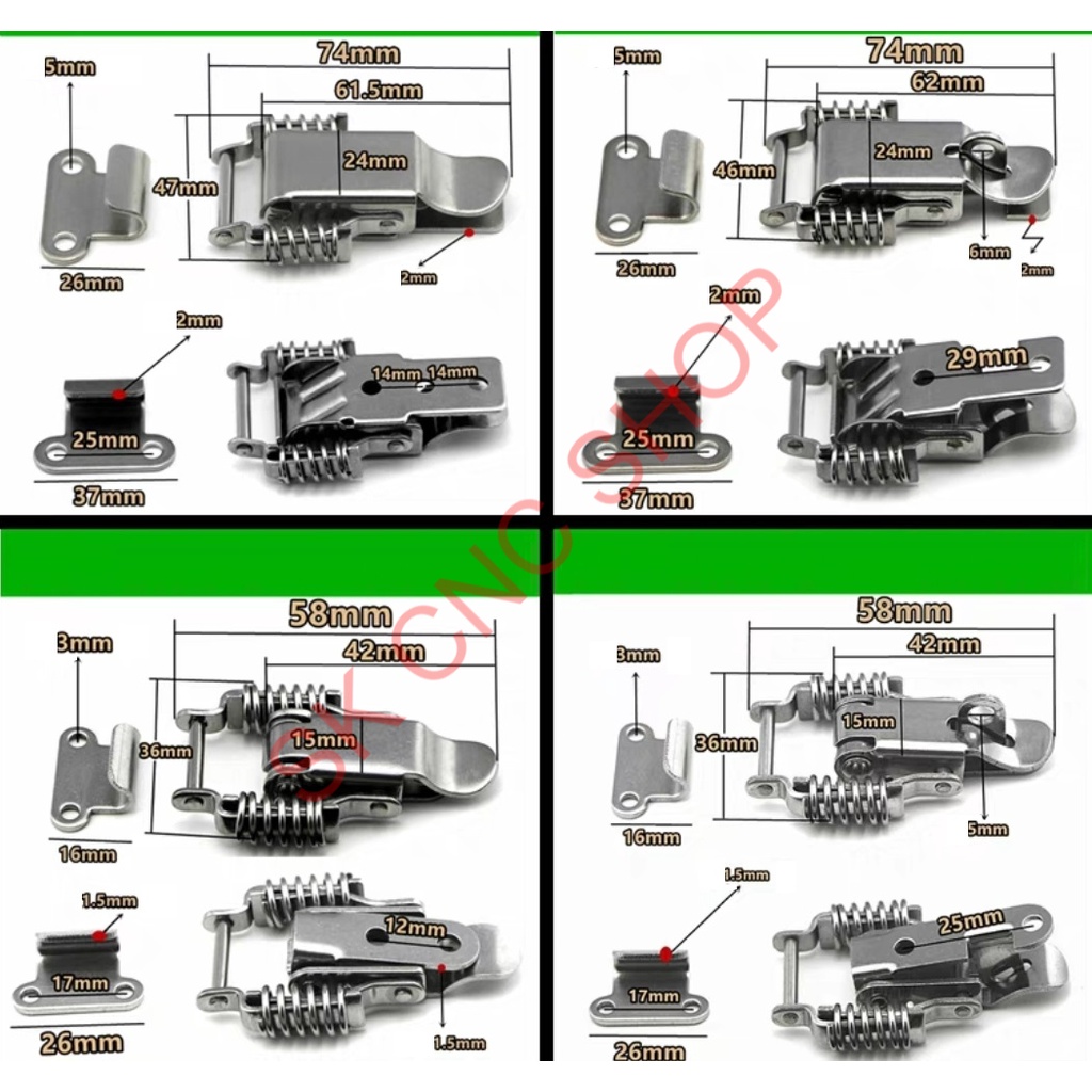 Khóa gài lò xo Inox 304 Size M 58MM - SK CNC SHOP