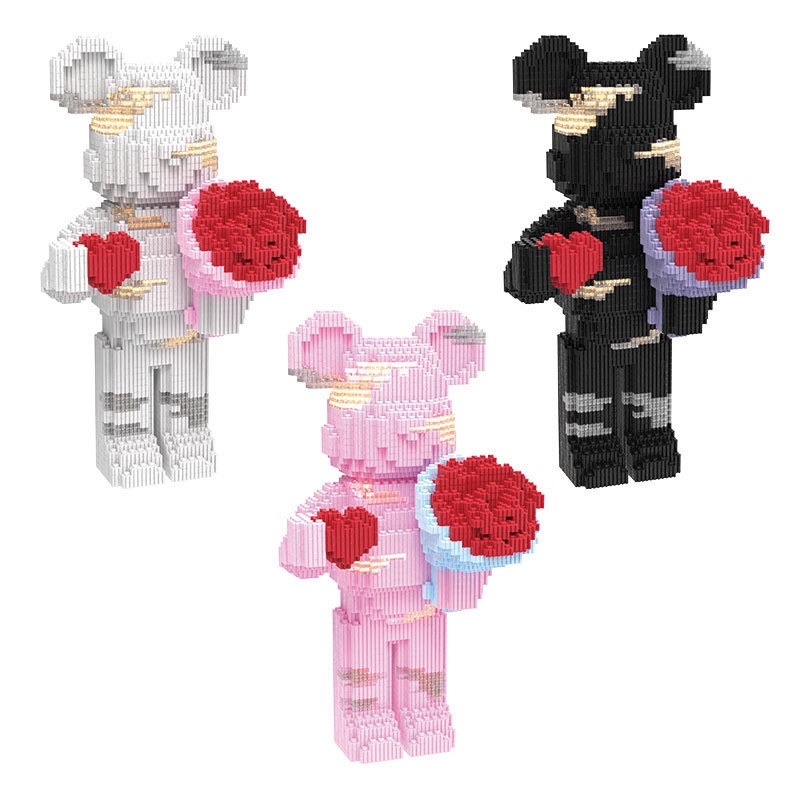 Xếp hình gấu bearbrick cầm hoa size to 55cm