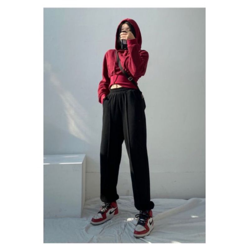 Quần Jogger Nữ Cạp Chun Bo Gấu Vải Nỉ Thun Da Cá Siêu Dày ( hàng cõ sẵn )