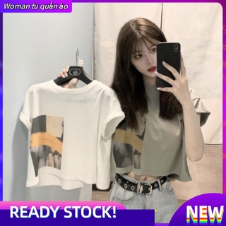 Áo Thun Croptop Tay Ngắn Dáng Rộng Thời Trang Hàn Quốc 2021 Cho Nữ