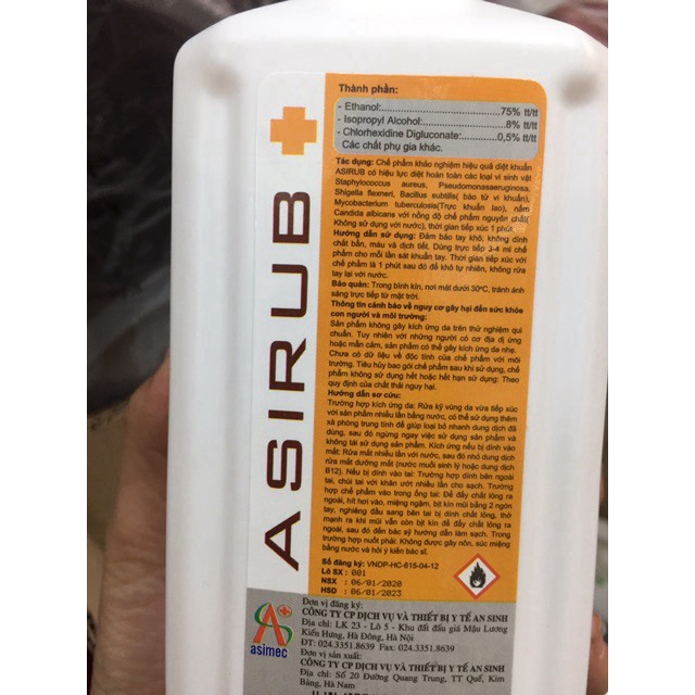 Dung dịch sát khuẩn tay nhanh Asirub 500ml (Dùng trong bệnh viện) | BigBuy360 - bigbuy360.vn