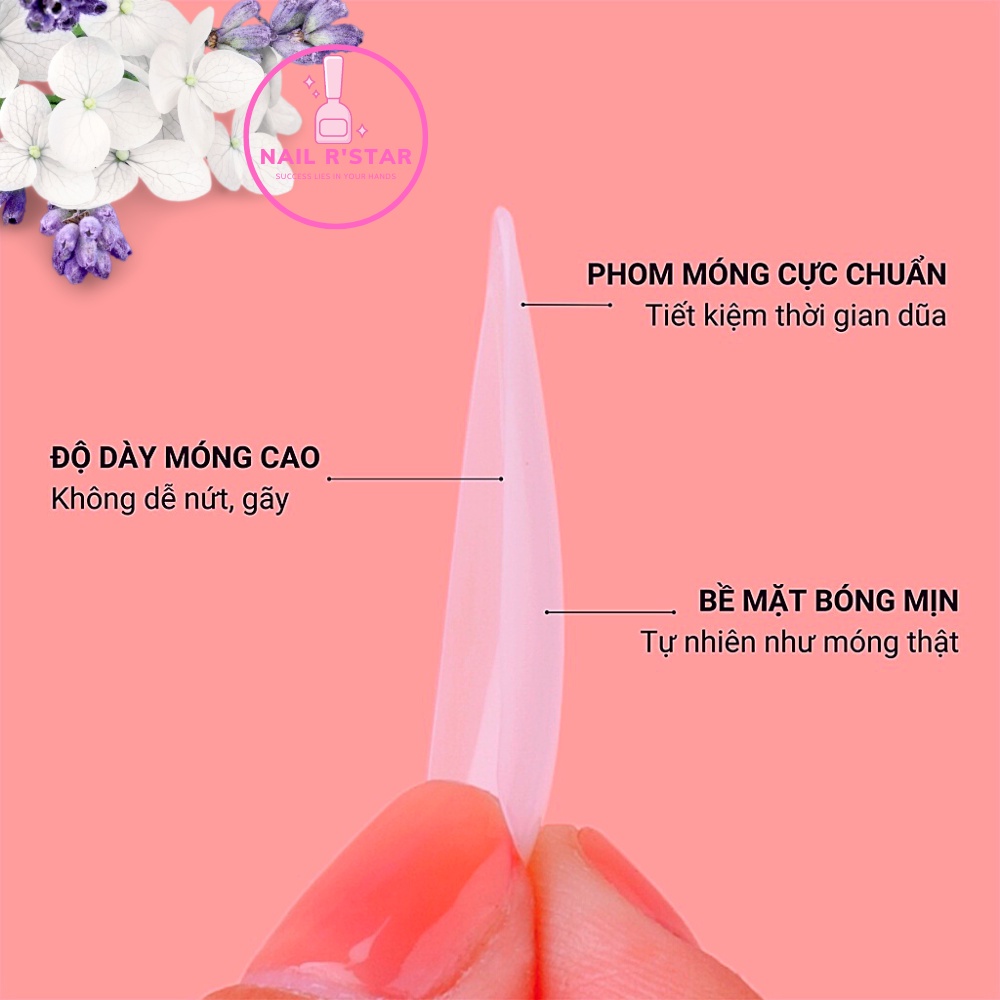 Móng úp phom nhọn Jieliya chính hãng - hộp 500 móng ốp nhựa dẻo phom đẹp đủ size không cần dũa NAIL R’STAR