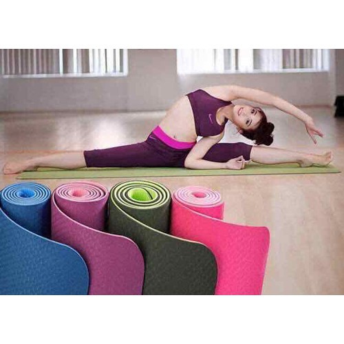 Thảm tập gym và yoga TPE 2 lớp đủ màu, thảm tập yoga tpe 2 lớp 6mm cao cấp (giao màu ngẫu nhiên)
