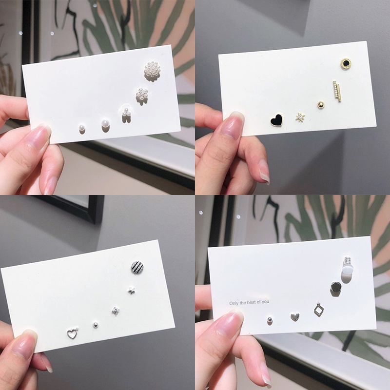 Bộ 5 chiếc bông tai đính ngọc trai và kim cương giả hình trái tim tinh tế trang sức cho nữ đi dự tiệc