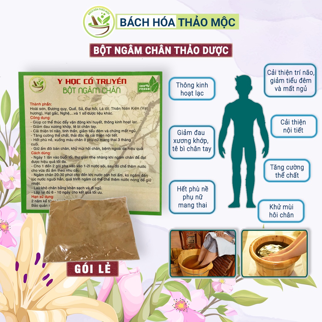 Gói Bột Ngâm Chân Thảo Dược Thuốc Bắc Thông Kinh Hoạt Lạc Giảm Đau Xương Khớp Cải Thiện Giấc Ngủ