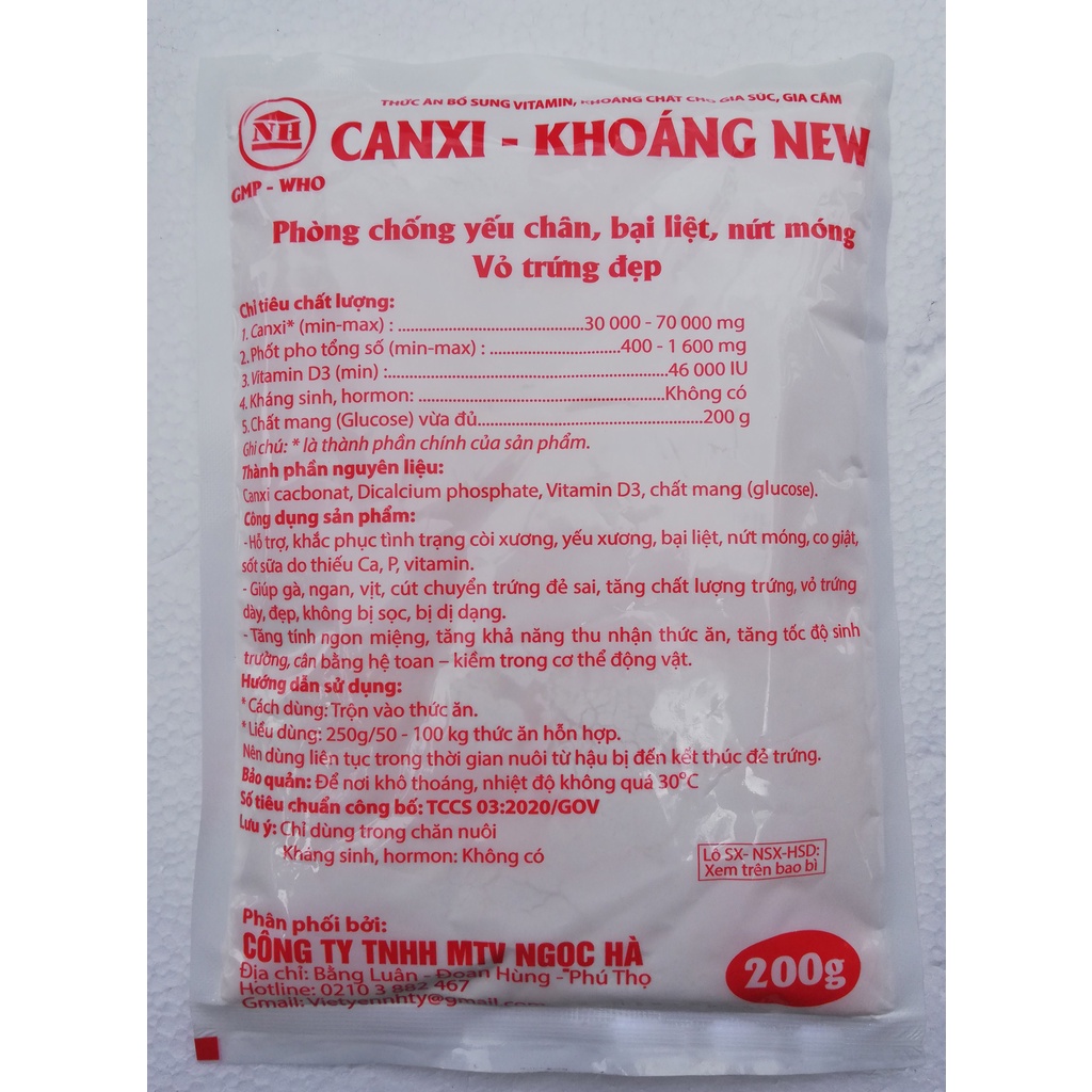 1 gói CANXI KHOÁNG 200g Phòng chống yếu chân, bại liệt chuyên dùng cho gia súc, gia cầm, gà đá, chim cảnh