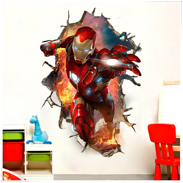 Decal 3D Iron man - decal dán tường người sắt size lớn AmyShop biệt đội báo thù Avengers