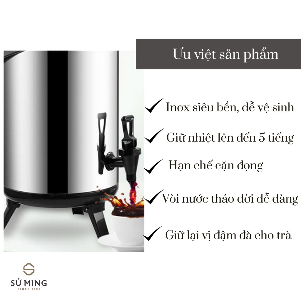 Bình ủ trà 10L 12L. [3 LỚP GIỮ NHIỆT] giữ nhiệt lâu, đủ kích thước 6L 8L 10L 12L