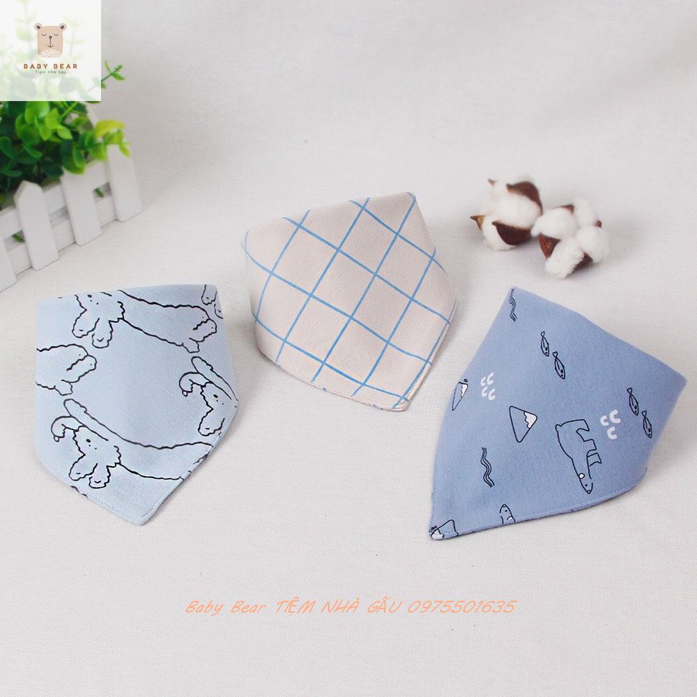 Yếm tam giác cotton họa tiết hoạt hình đủ màu cho bé trai bé gái-không bai màu và không xù lông 100% cotton