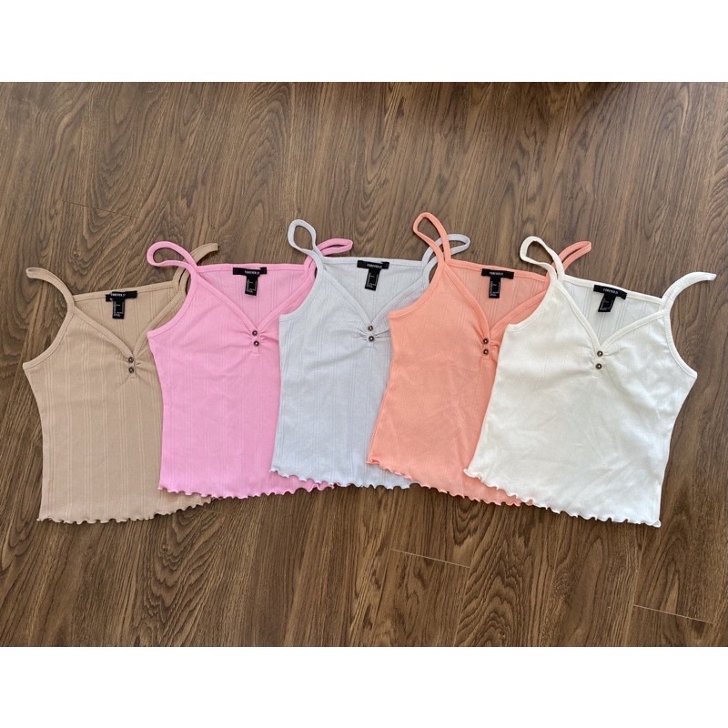 Áo croptop hai dây thun gân có nút trước - Croptop Ribbed Cami Tank Top • Storenyy