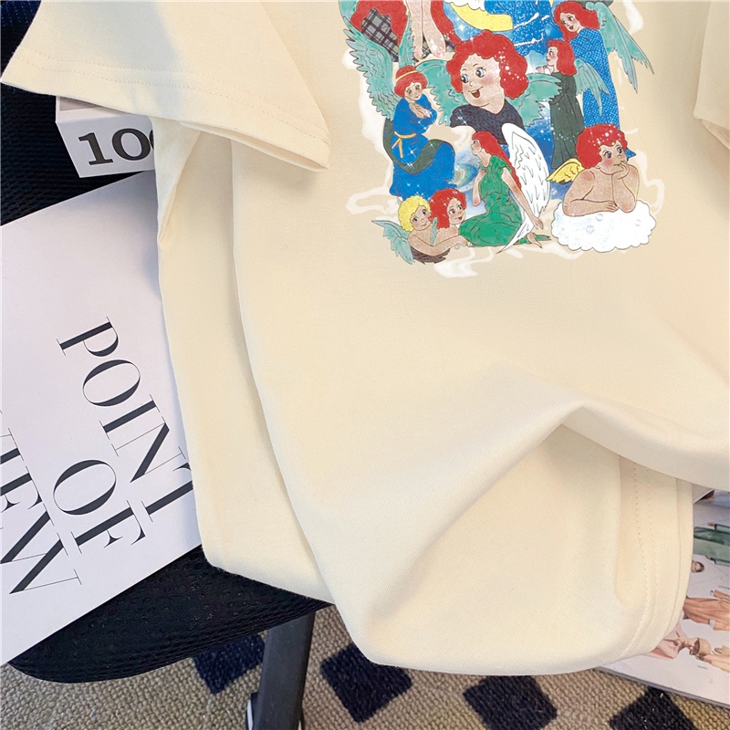 Áo Thun HIIXIIVI 100% cotton Tay Ngắn Cổ Tròn In Hình Hoàng Hôn Thời Trang Mùa Hè Phong Cách Hàn Quốc Dành Cho Nữ 2022