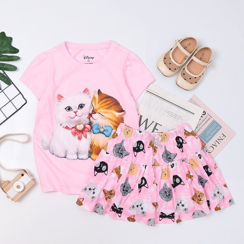 Bộ cotton áo chân váy bé gái Disney đẹp thoáng mát