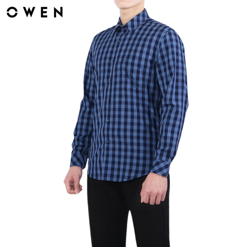 Áo sơ mi dài tay Nam Owen  Bamboo Regular Fit màu Navy xanh đậm - AR23375D