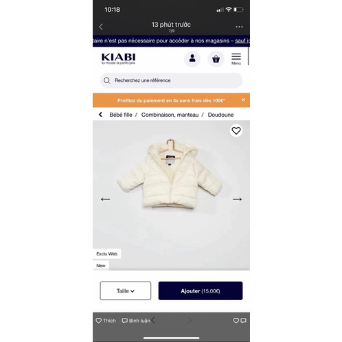 CHỐNG NƯỚC Áo Phao Có Mũ Dư Xịn Kiabi