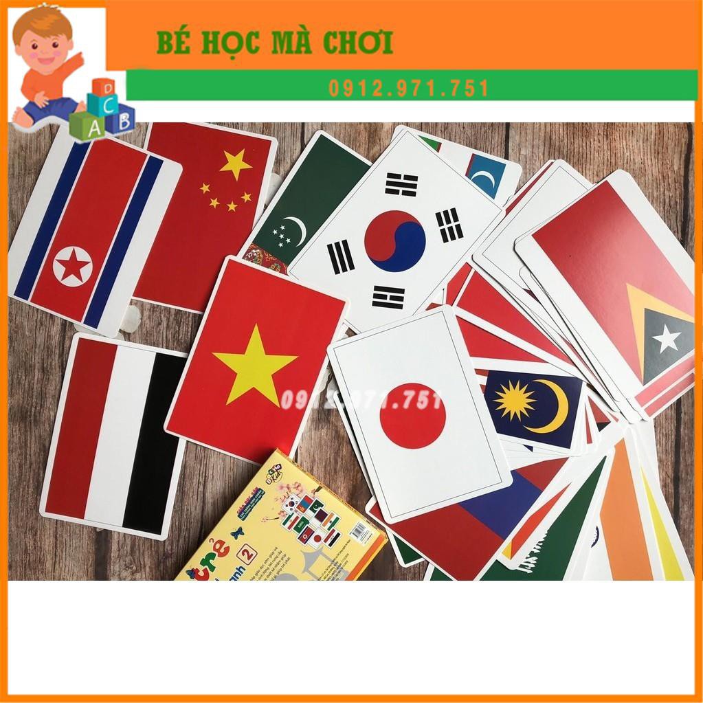 [Khổ to A5] THẺ HỌC CỜ CÁC NƯỚC 5 CHÂU Á ÂU ÚC PHI MỸ - Flash Card Cờ Các Nước trên thế giới