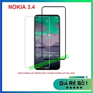 Nokia 3.4 - Kính cường lực full màn hình, kính cường lực trong suốt không full màn Nokia 3.4
