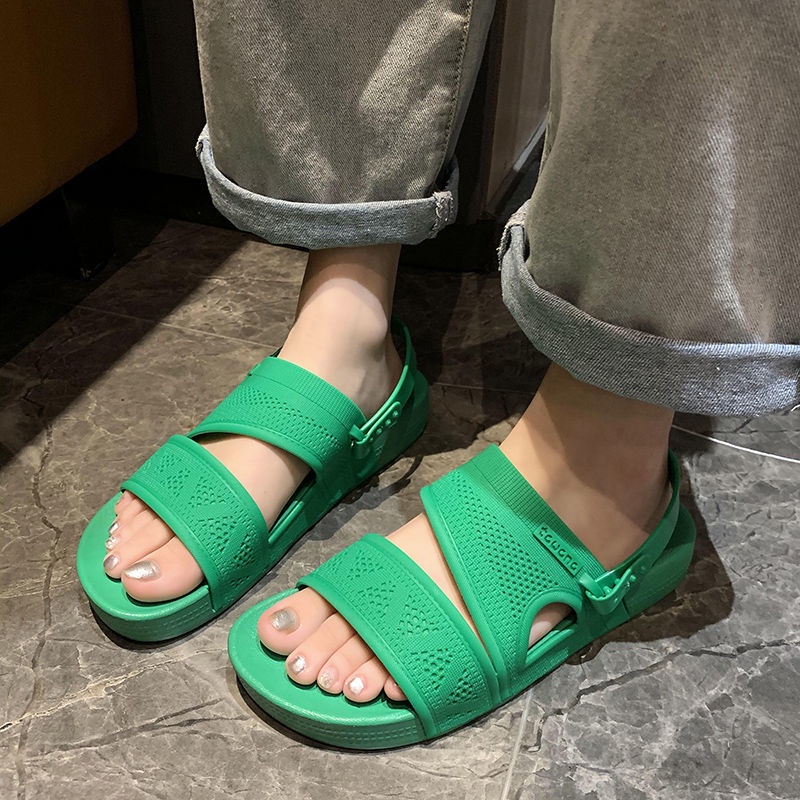 Xăng đan Nhựa Đế Bằng Chống Thấm Nước Thời Trang Cho Nữ