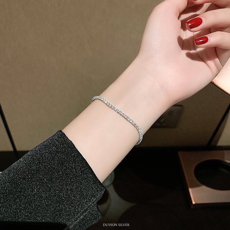 Vòng tay bạc nữ cá tính, lắc tay bạc Ý 925 Bling Bling đính full đá mạ vàng trắng cao cấp DUYSON SILVER