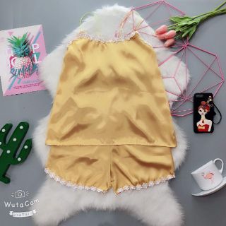 Bộ lụa dây phối ren trắng cao cấp