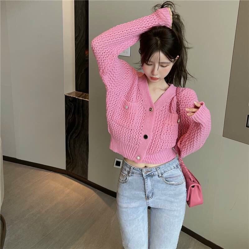 ÁO LEN MỎNG CÓ NÚT PHỐI TÚI HAI MÀU XINH XẮN