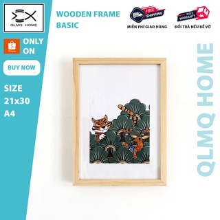 Khung ảnh gỗ Basic A4 21x30 - Khung hình gỗ thông mặt kính treo tường để bàn Wooden Frame QLMQ Home