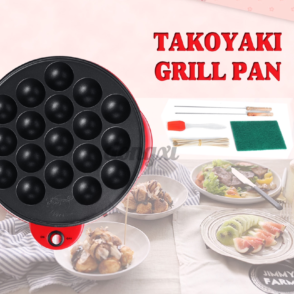 Chảo nướng làm bánh Takoyaki bạch tuộc bằng điện kèm cọ và cây xiên