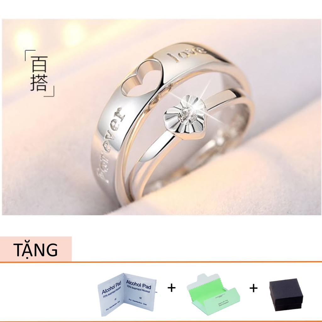 Nhẫn Cặp Bạc Hình Trái Tim, Kiểu Dáng Đơn Giản, Sang Trọng