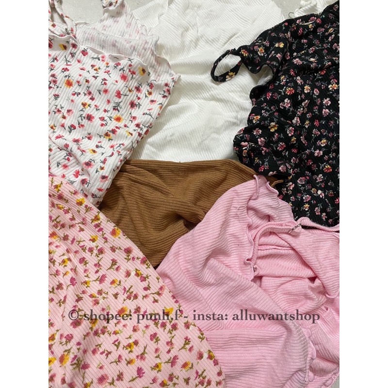 [Mã FASHIONT4WA2 giảm 10K đơn 50K] Áo dây cuốn biên Ribbed Lettuce Edge Cami F21 VNXK | BigBuy360 - bigbuy360.vn