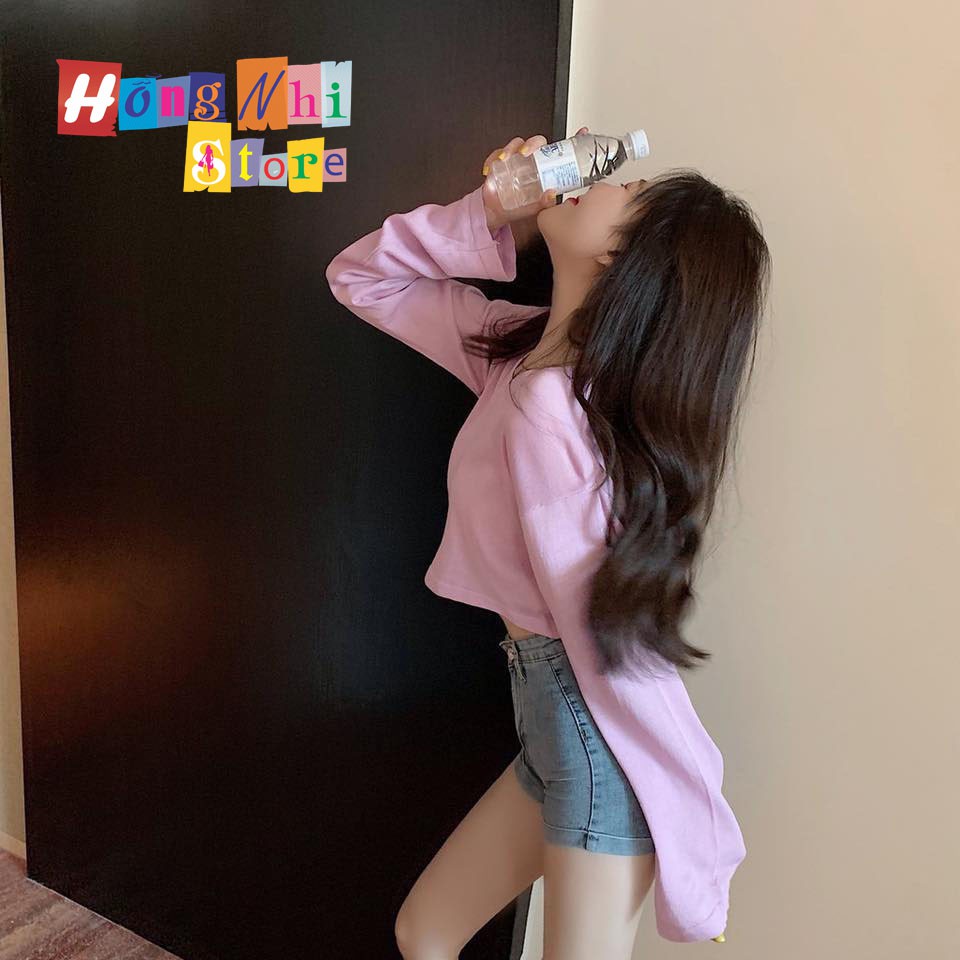 Áo Croptop Trơn Tay Dài Dáng Rộng Màu Tím Long Tee Ulzzang - MM