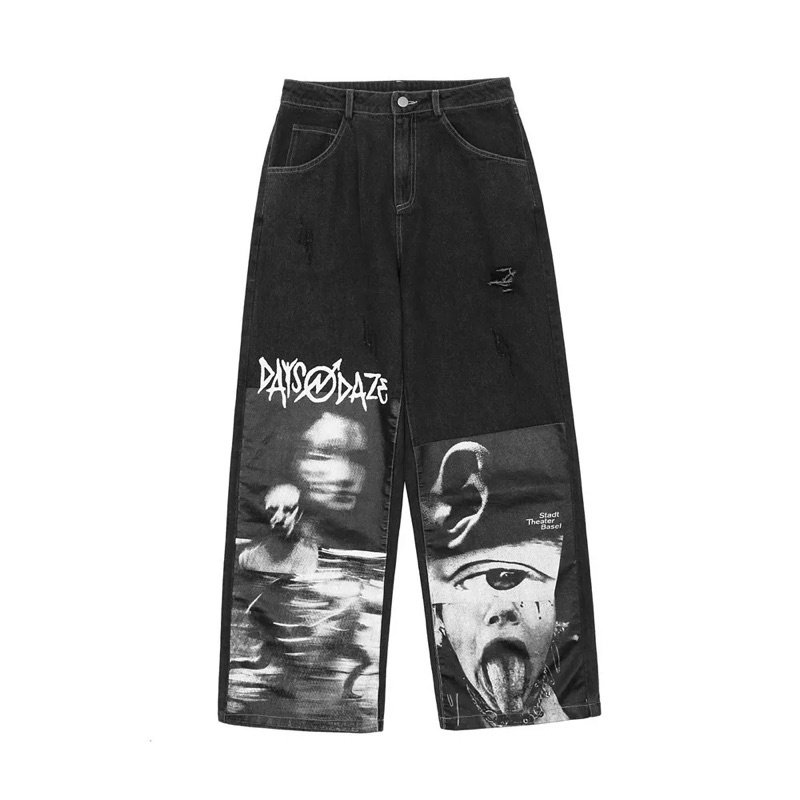 QUẦN JEANS ỐNG RỘNG NAM NỮ T-A-N DÁNG SUÔNG PHONG CÁCH HÀN QUỐC-QJi09-THỜI TRANG UNISEX-Full size hình in,màu đen