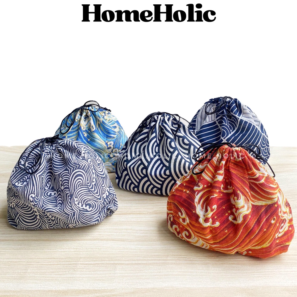 Túi Rút Vải Canvas Chứa Hộp Đựng Cơm Văn Phòng Bento Nhật Bản Home Holic