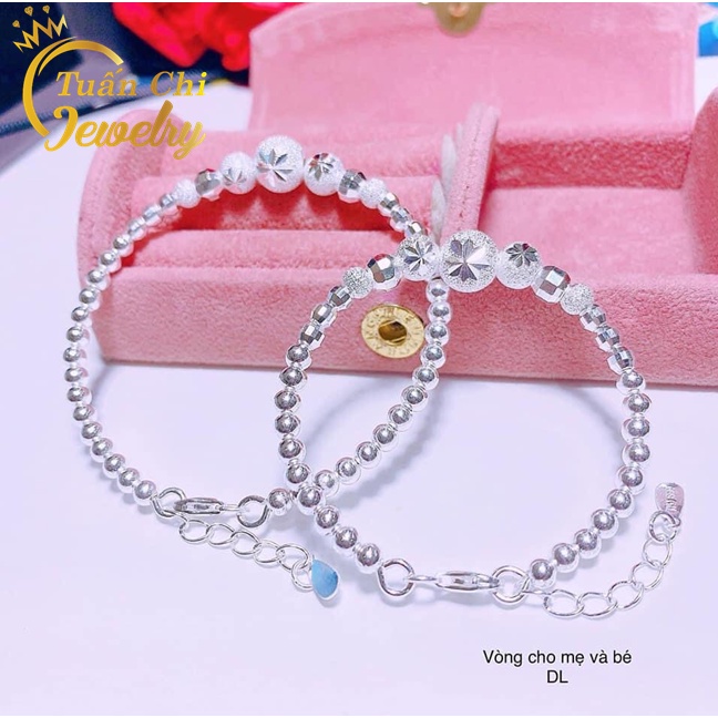 Lắc Tay Nữ⚡FREESHIP⚡ Set Vòng Tay Bạc Cao Cấp Cho Mẹ Và Bé, Hạt Bi Xinh Xắn, Dễ Thương
