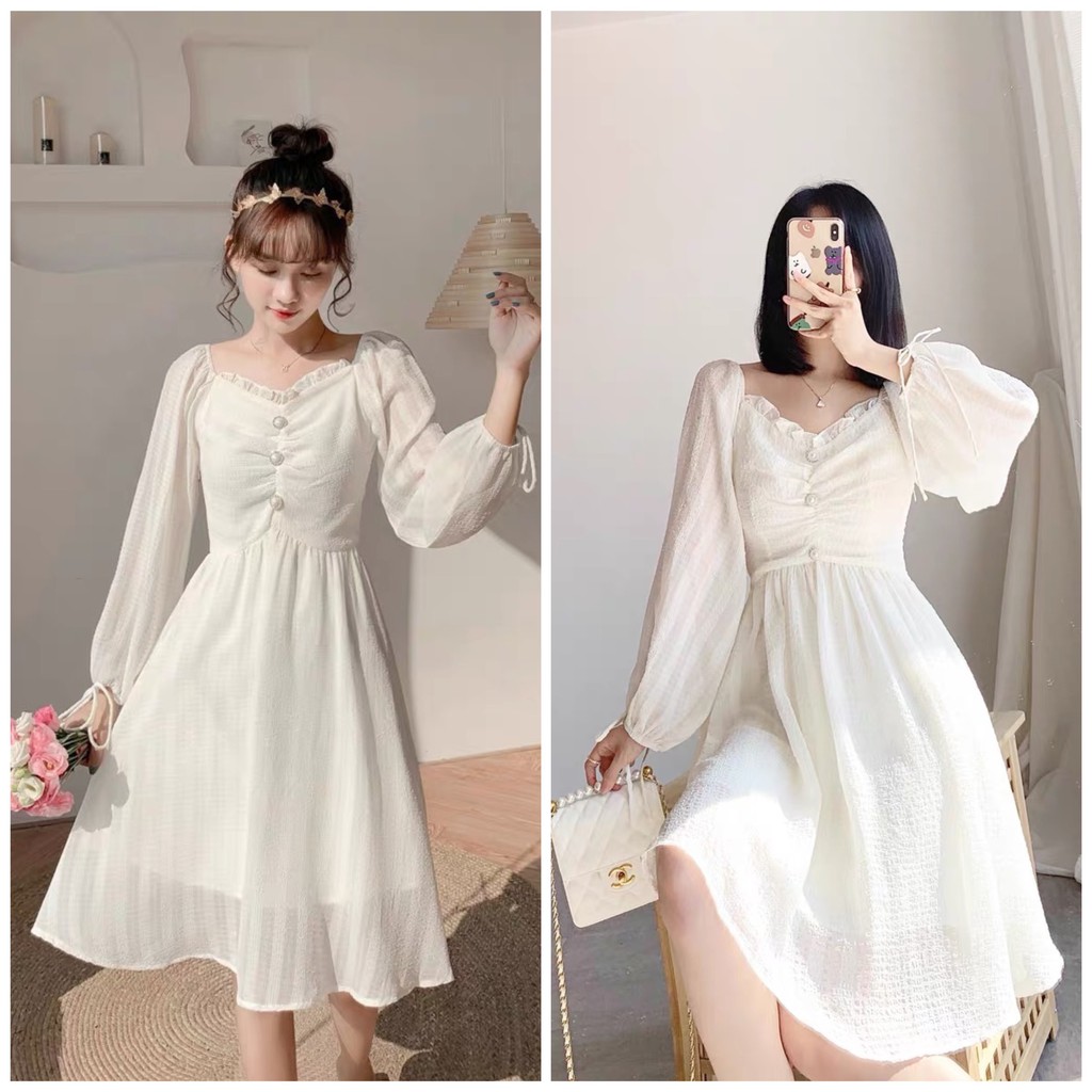 [CÓ FEEDBACK] Váy tiểu thư ulzzang khuy ngọc cao cấp - V13 - jannahouse