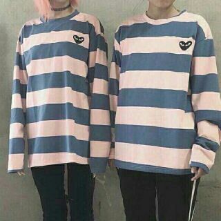 SWEATER KẺ SỌC TAY DÀI MÀU HỒNG XANH_ ÁO THUN TAY DÀI