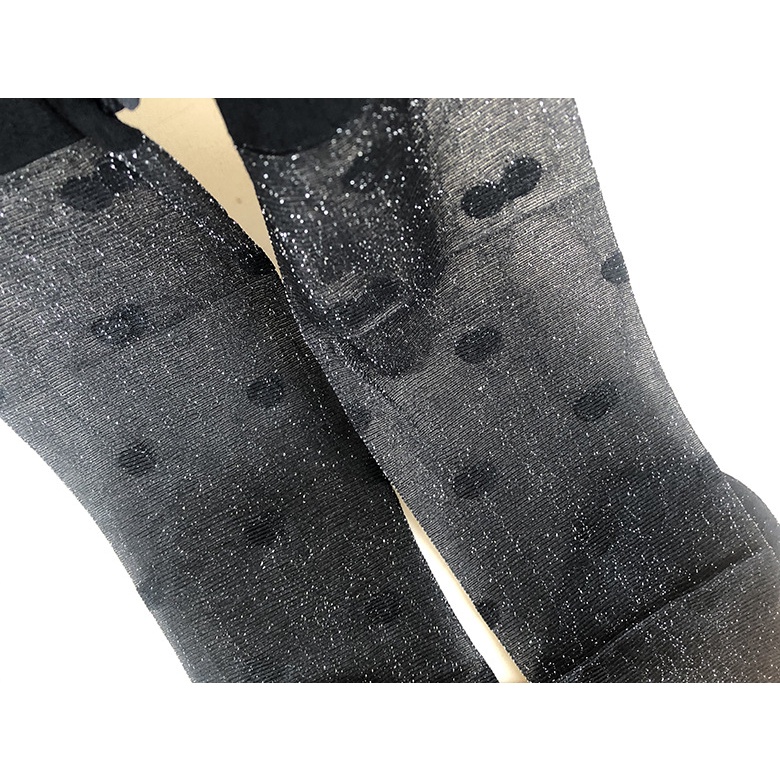 DUNEA Quần Tất Lụa Mỏng Phối Ren Họa Tiết Chấm Bi Xinh Xắn Cho Nữ